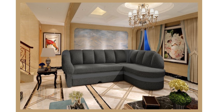 Canapé d’angle droit convertible BENANA 250 cm gris foncé et gris avec coffre 