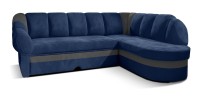 Canapé d’angle droit convertible BENANA 250 cm bleu foncé et gris avec coffre 