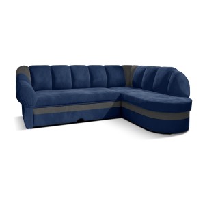 Canapé d’angle droit convertible BENANA 250 cm bleu foncé et gris avec coffre 