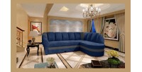 Canapé d’angle droit convertible BENANA 250 cm bleu foncé et gris avec coffre 