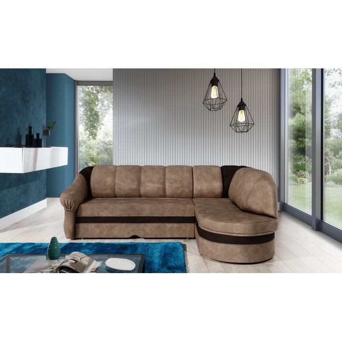 Canapé d’angle droit convertible BENANA 250 cm marron gris et marron avec coffre 