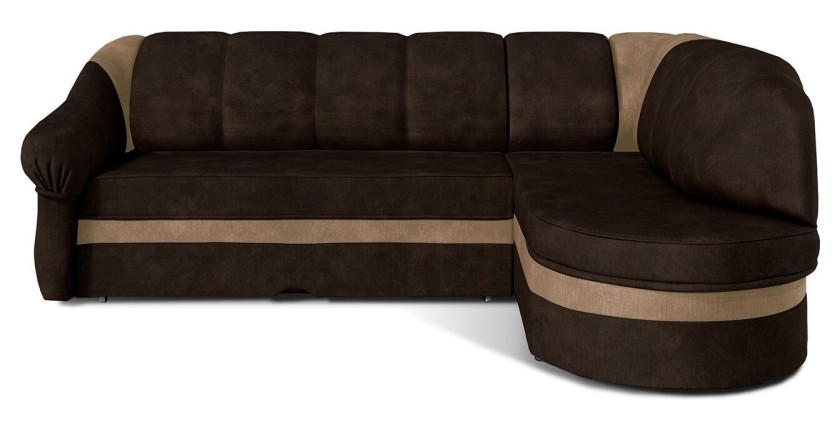 Canapé d’angle droit convertible BENANA 250 cm marron foncé et beige avec coffre 