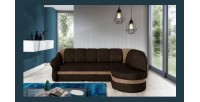 Canapé d’angle droit convertible BENANA 250 cm marron foncé et beige avec coffre 