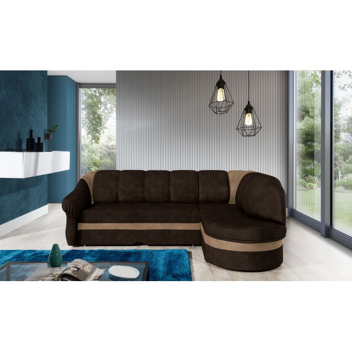 Canapé d’angle droit convertible BENANA 250 cm marron foncé et beige avec coffre 