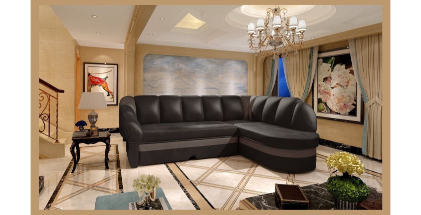 Canapé d’angle droit convertible BENANA 250 cm marron foncé et beige avec coffre 