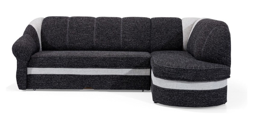 Canapé d’angle droit convertible BENANA 250 cm noir et blanc avec coffre 