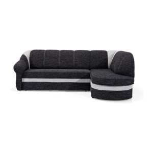 Canapé d’angle droit convertible BENANA 250 cm noir et blanc avec coffre 