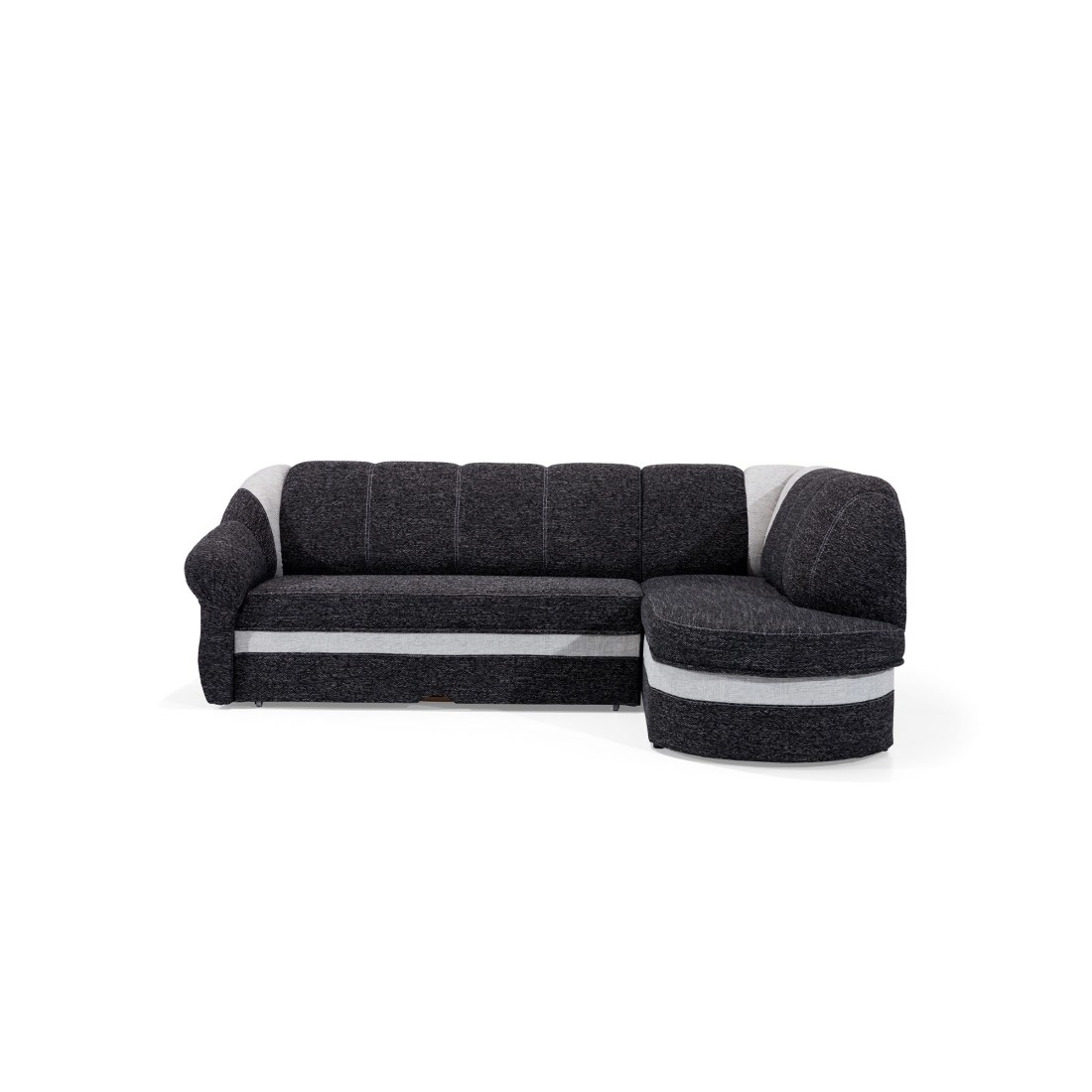 Canapé d’angle droit convertible BENANA 250 cm noir et blanc avec coffre 