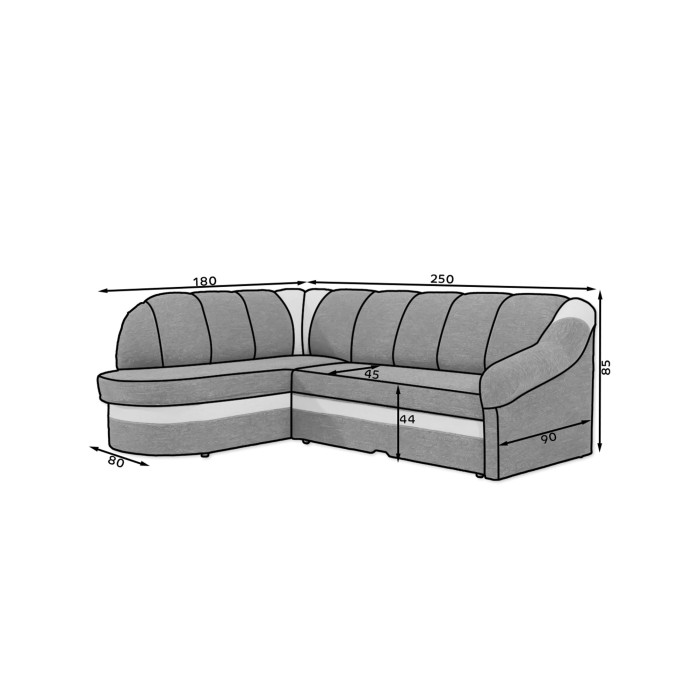 Canapé d’angle droit convertible BENANA 250 cm noir et blanc avec coffre 