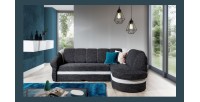 Canapé d’angle droit convertible BENANA 250 cm noir et blanc avec coffre 