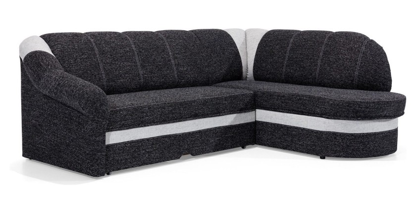 Canapé d’angle droit convertible BENANA 250 cm noir et blanc avec coffre 