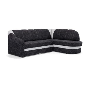 Canapé d’angle droit convertible BENANA 250 cm noir et blanc avec coffre 