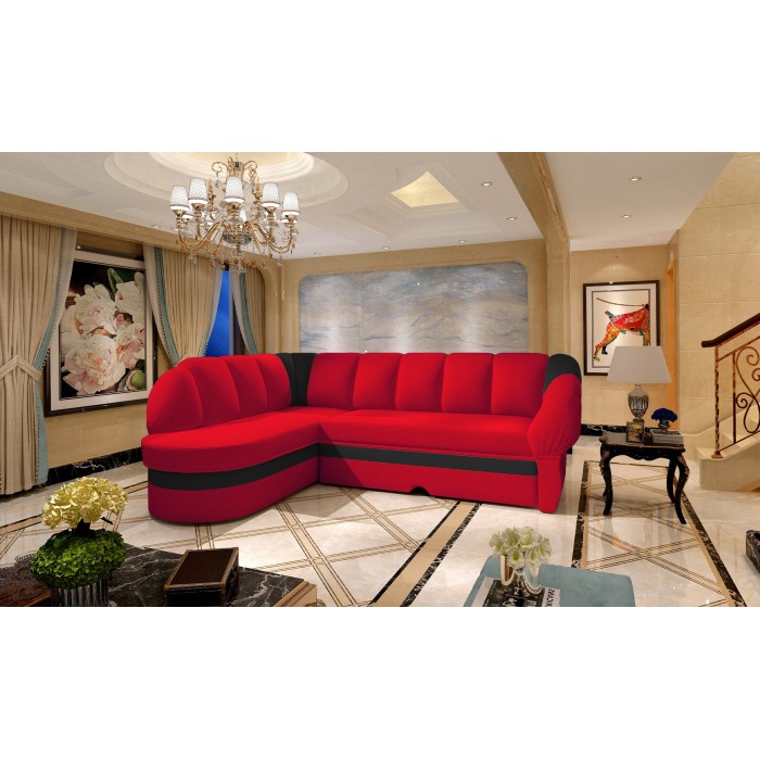 Canapé d’angle gauche convertible BENANA 250 cm rouge et noir avec coffre 