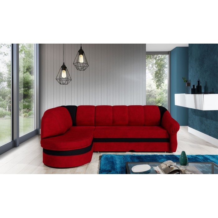 Canapé d’angle gauche convertible BENANA 250 cm rouge et noir avec coffre 
