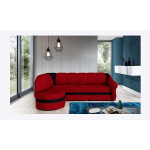 Canapé d’angle gauche convertible BENANA 250 cm rouge et noir avec coffre 
