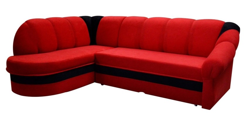 Canapé d’angle gauche convertible BENANA 250 cm rouge et noir avec coffre 