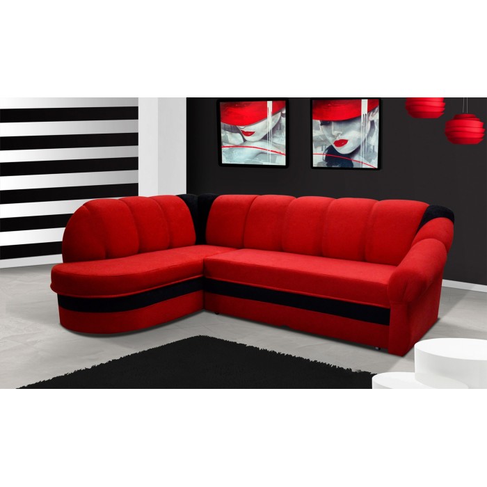 Canapé d’angle gauche convertible BENANA 250 cm rouge et noir avec coffre 