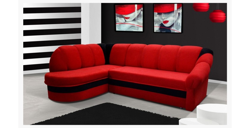 Canapé d’angle gauche convertible BENANA 250 cm rouge et noir avec coffre 
