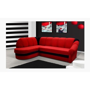 Canapé d’angle gauche convertible BENANA 250 cm rouge et noir avec coffre 