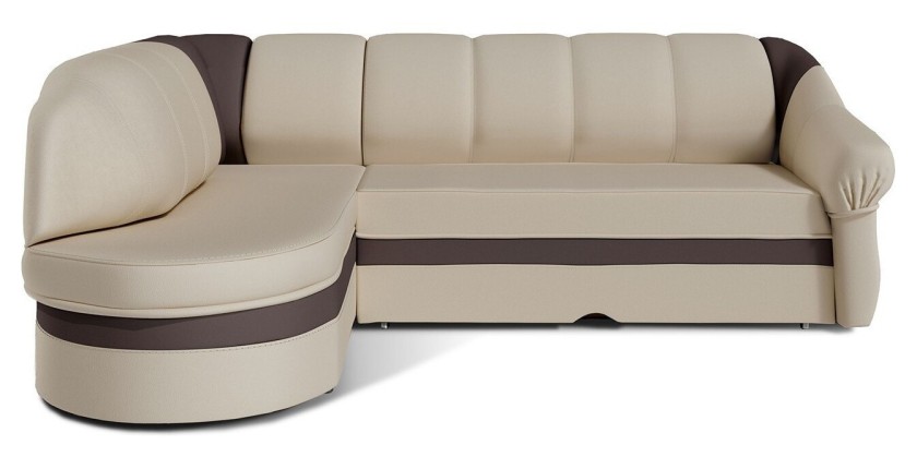 Canapé d’angle gauche convertible BENANA 250 cm crème et marron avec coffre 