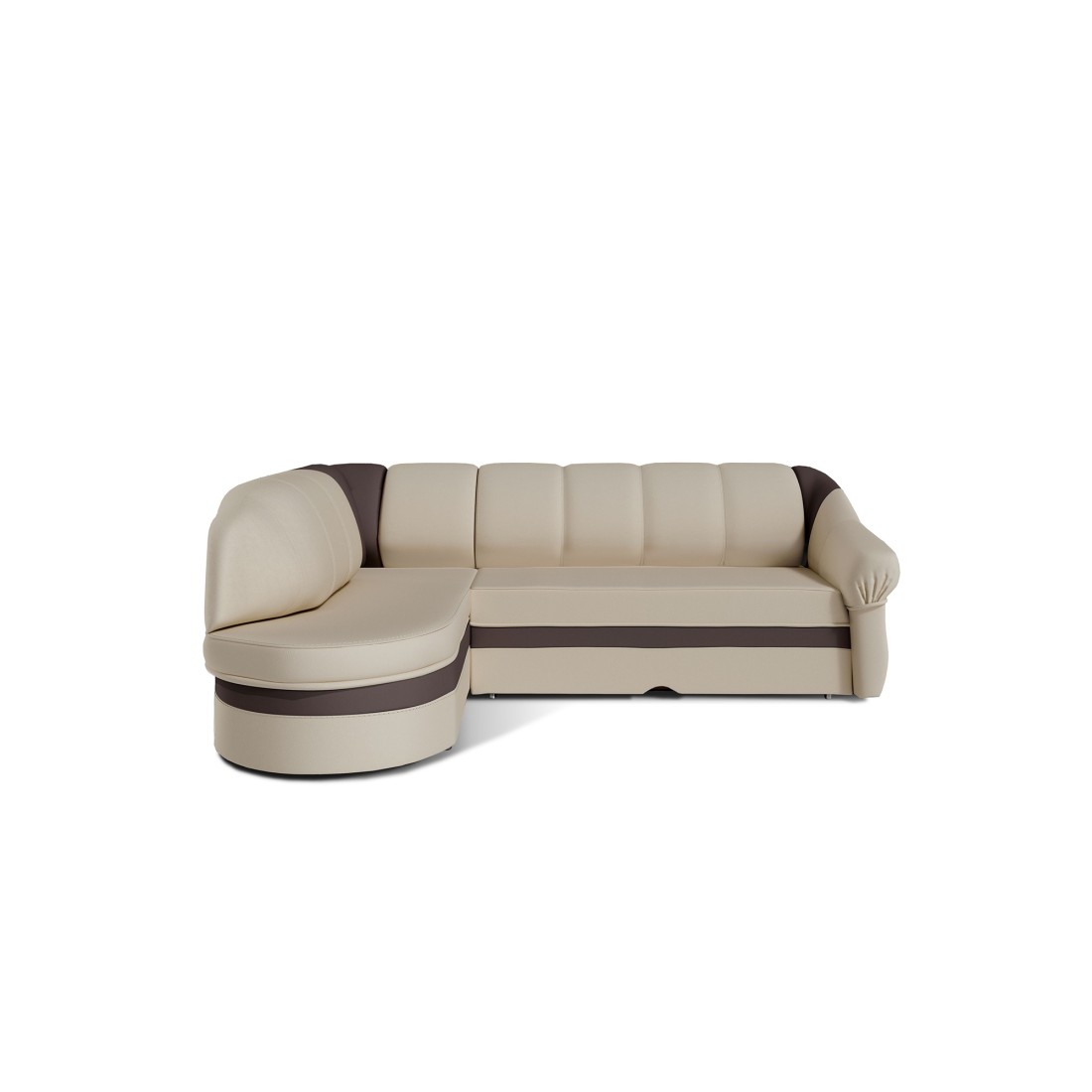 Canapé d’angle gauche convertible BENANA 250 cm crème et marron avec coffre 