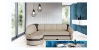 Canapé d’angle gauche convertible BENANA 250 cm crème et marron avec coffre 