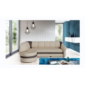 Canapé d’angle gauche convertible BENANA 250 cm crème et marron avec coffre 
