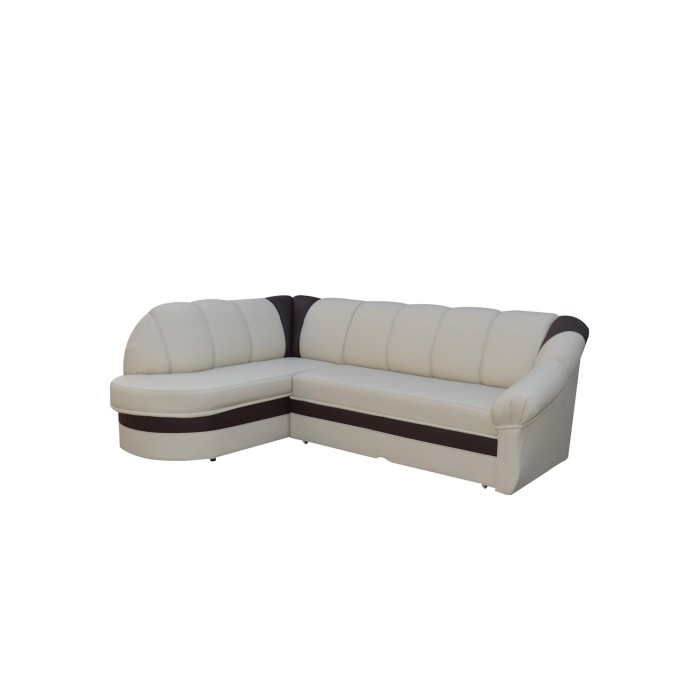 Canapé d’angle gauche convertible BENANA 250 cm crème et marron avec coffre 