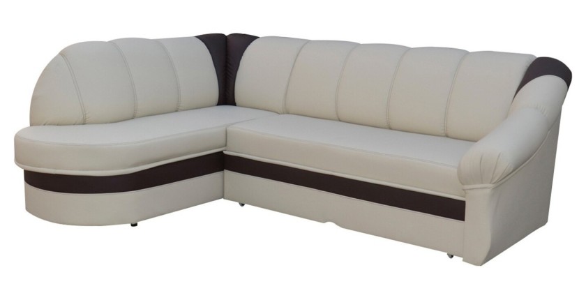 Canapé d’angle gauche convertible BENANA 250 cm crème et marron avec coffre 