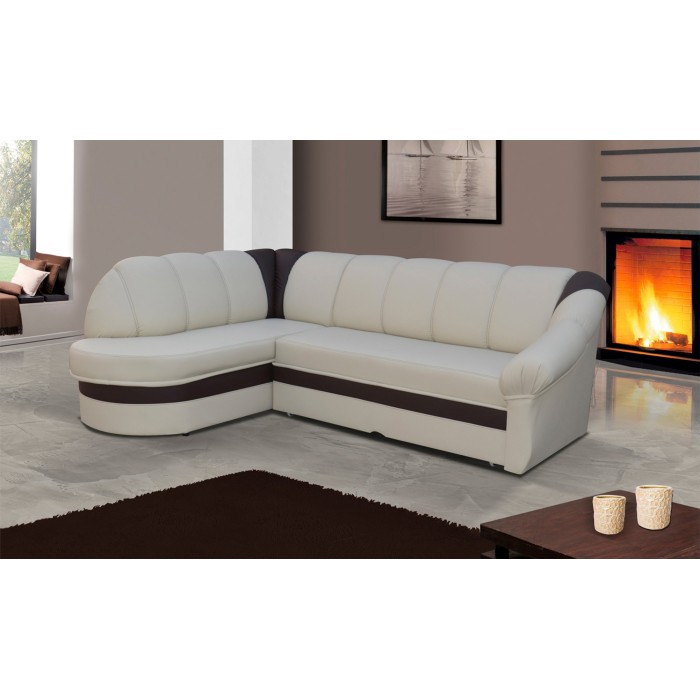 Canapé d’angle gauche convertible BENANA 250 cm crème et marron avec coffre 
