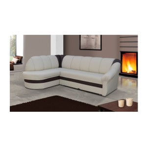 Canapé d’angle gauche convertible BENANA 250 cm crème et marron avec coffre 