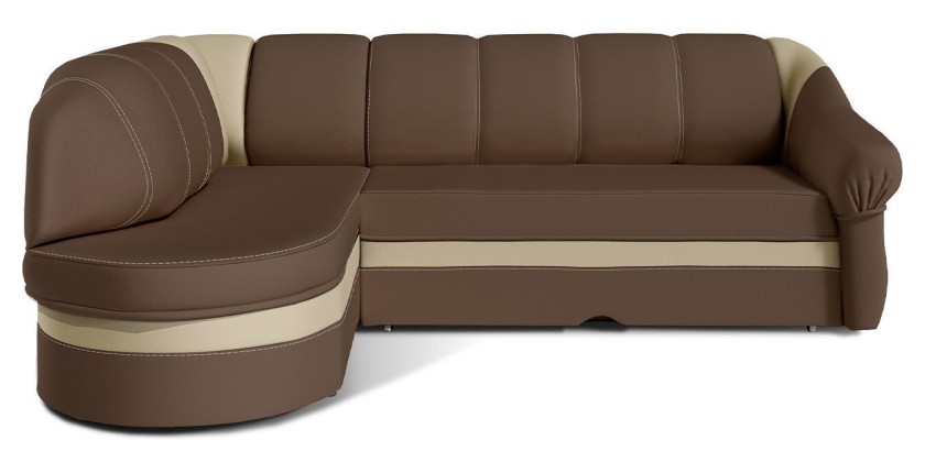 Canapé d’angle gauche convertible BENANA 250 cm marron et crème avec coffre 