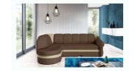 Canapé d’angle gauche convertible BENANA 250 cm marron et crème avec coffre 