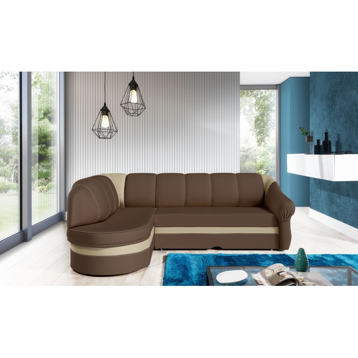 Canapé d’angle gauche convertible BENANA 250 cm marron et crème avec coffre 