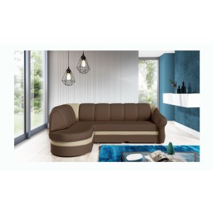 Canapé d’angle gauche convertible BENANA 250 cm marron et crème avec coffre 