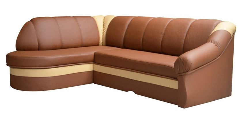 Canapé d’angle gauche convertible BENANA 250 cm marron et crème avec coffre 