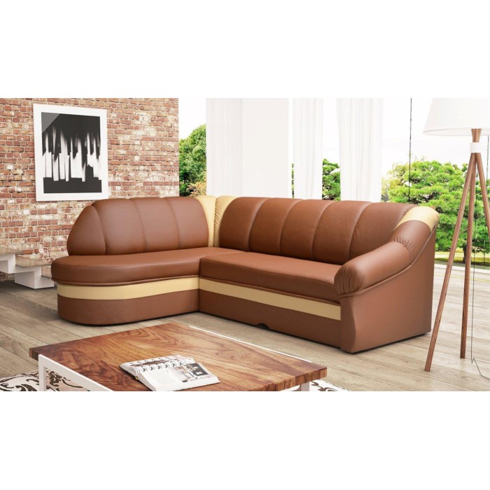 Canapé d’angle gauche convertible BENANA 250 cm marron et crème avec coffre 
