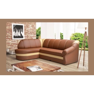 Canapé d’angle gauche convertible BENANA 250 cm marron et crème avec coffre 
