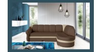 Canapé d’angle droit convertible BENANA 250 cm marron et beige avec coffre 