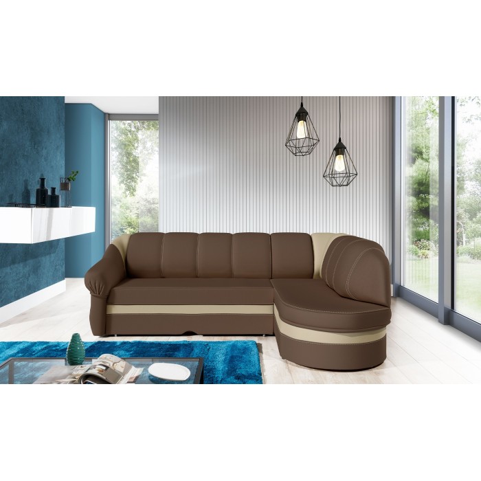 Canapé d’angle droit convertible BENANA 250 cm marron et beige avec coffre 