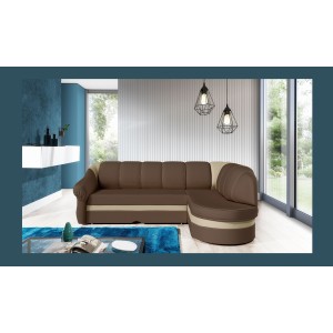 Canapé d’angle droit convertible BENANA 250 cm marron et beige avec coffre 