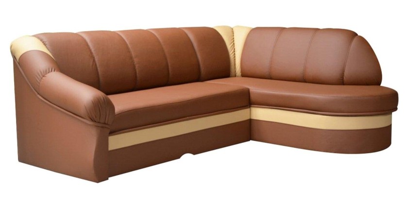 Canapé d’angle droit convertible BENANA 250 cm marron et beige avec coffre 