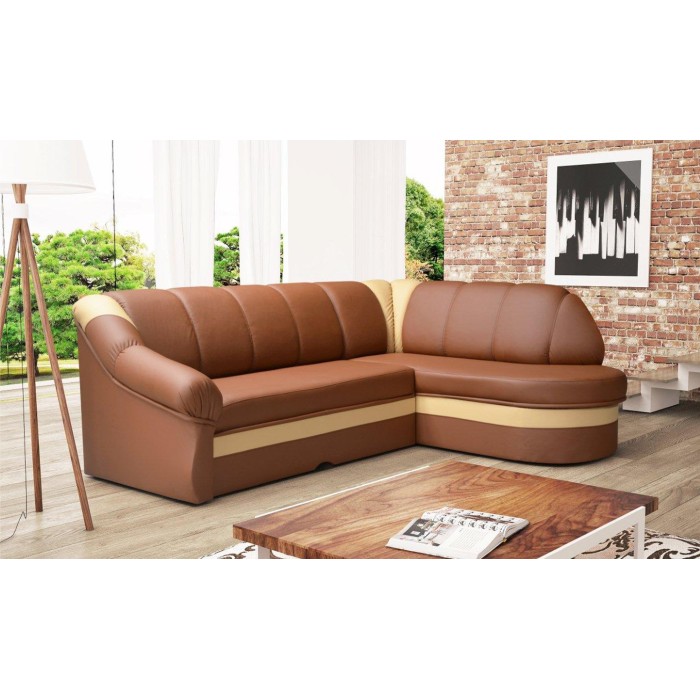 Canapé d’angle droit convertible BENANA 250 cm marron et beige avec coffre 