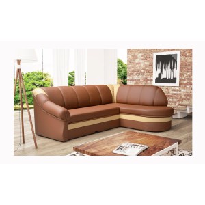 Canapé d’angle droit convertible BENANA 250 cm marron et beige avec coffre 