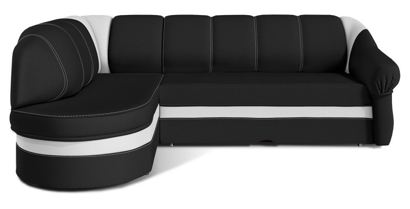 Canapé d’angle gauche convertible BENANA 250 cm noir et blanc avec coffre 