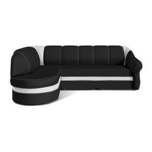 Canapé d’angle gauche convertible BENANA 250 cm noir et blanc avec coffre 