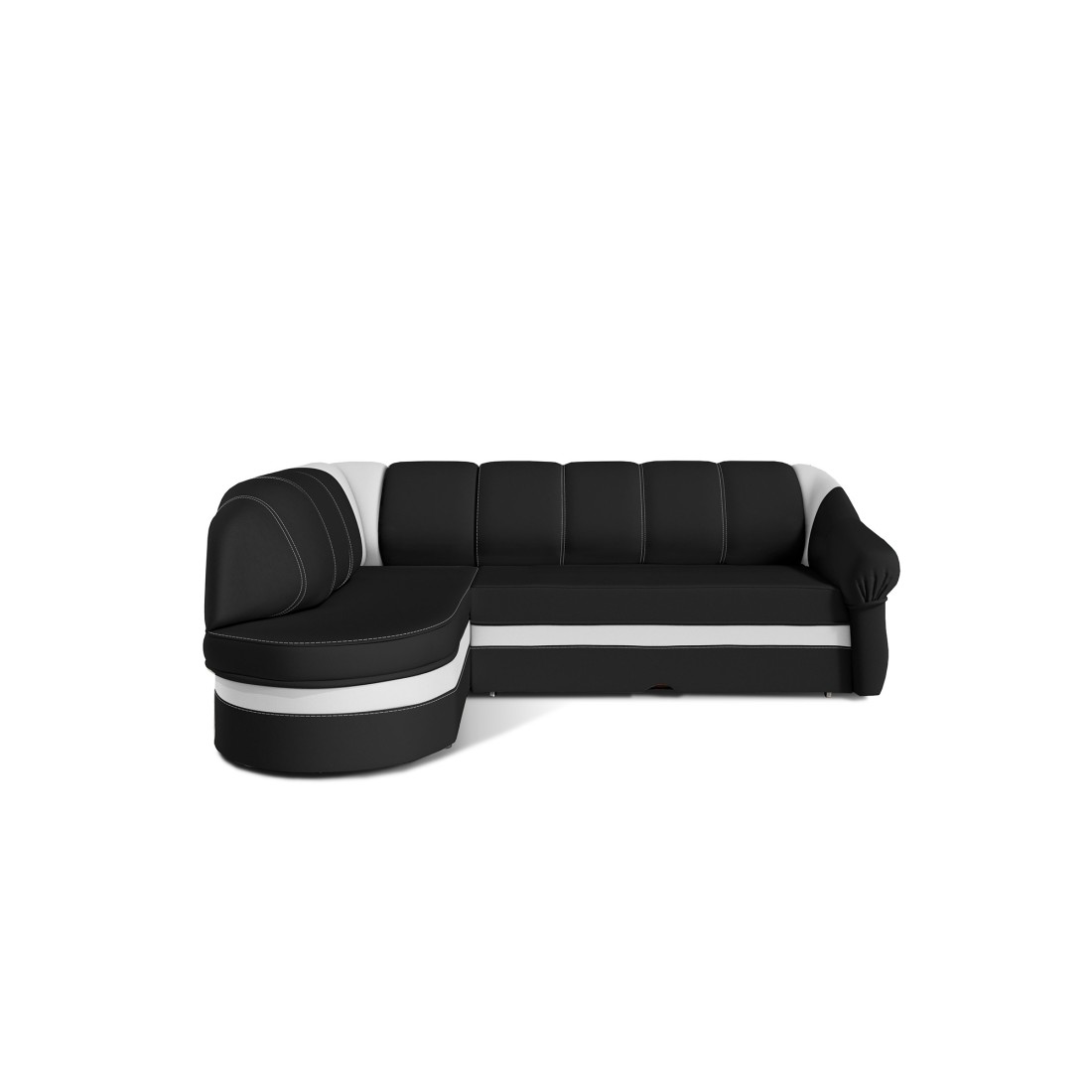 Canapé d’angle gauche convertible BENANA 250 cm noir et blanc avec coffre 