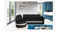 Canapé d’angle gauche convertible BENANA 250 cm noir et blanc avec coffre 