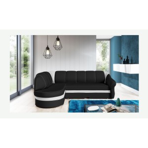 Canapé d’angle gauche convertible BENANA 250 cm noir et blanc avec coffre 