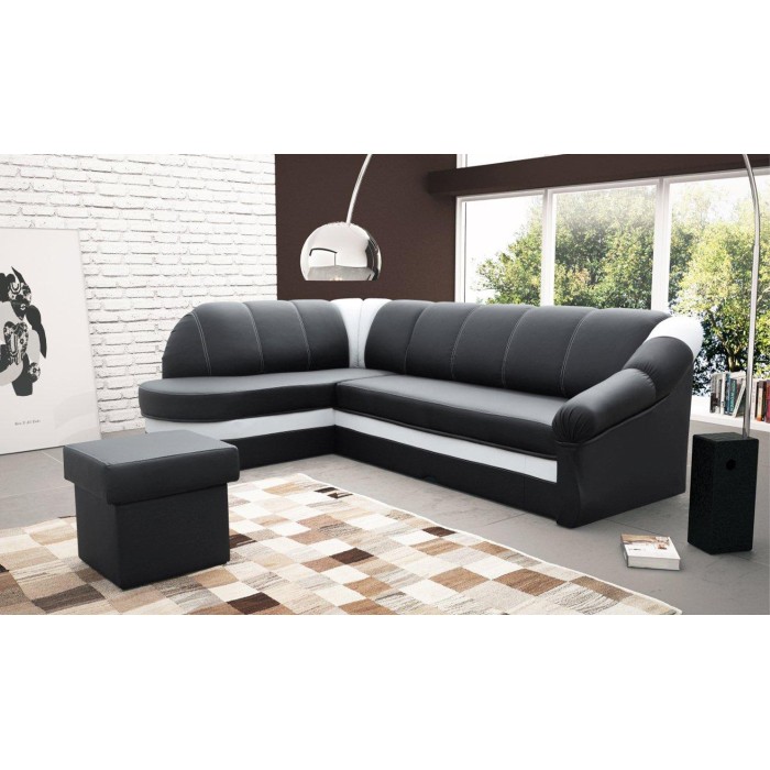 Canapé d’angle gauche convertible BENANA 250 cm noir et blanc avec coffre 